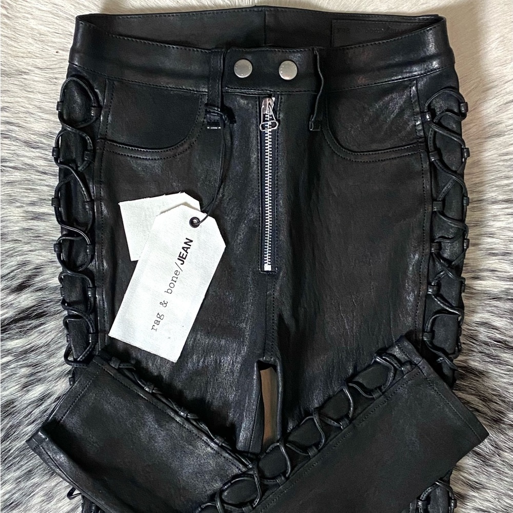 RAG & BONE “KIKU” SIDE-LACE HIGH-RISE LEATHER LEGGING, SZ 24 NWT! - Picture 4 of 13